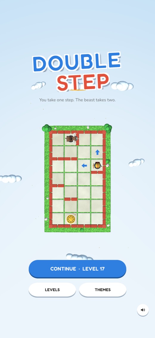 Title screen: the Double Step logo above a grassy island with red brick walls